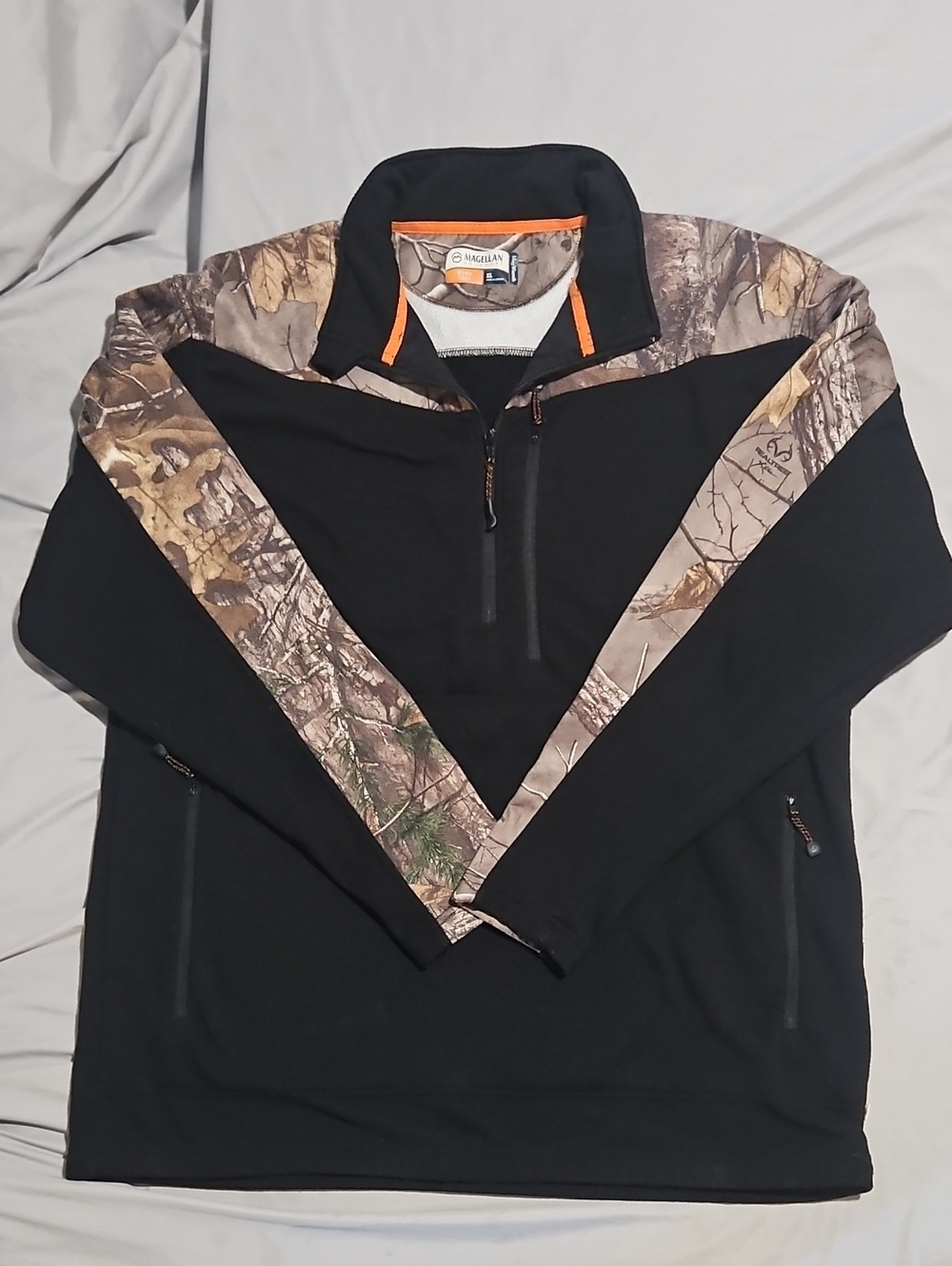 Magellan Outdoors Black Pullover with Realtree Camo Accents and Orange Trim